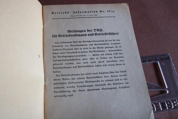 altes Heft - Betriebs-Informationen Sonderausgabe 1940 der Deutschen Arbeitsfront